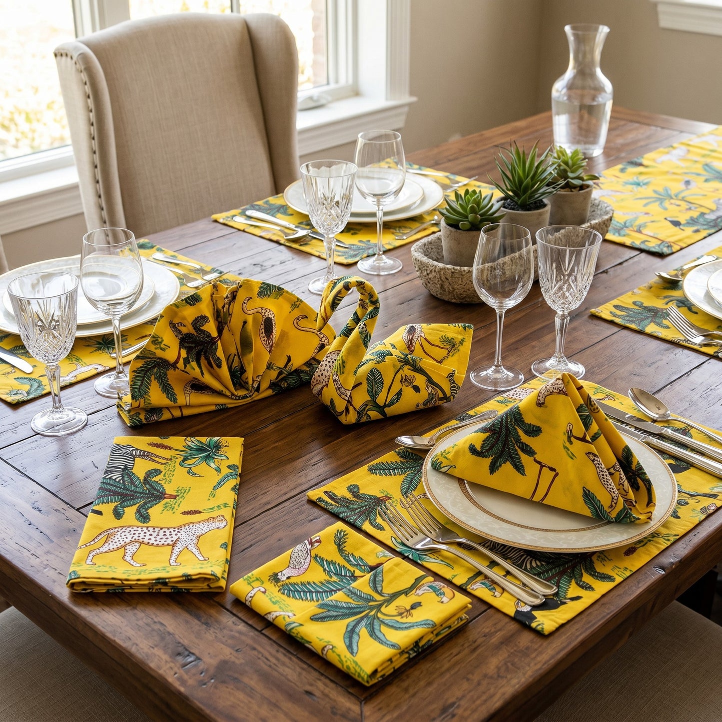 Jungle Toile Set of 6 Cotton Cambric Napkins