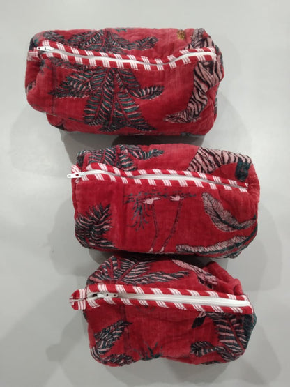 Cotton Velvet Vanity bag/ toiletry bag set of 3- Jungle Toile
