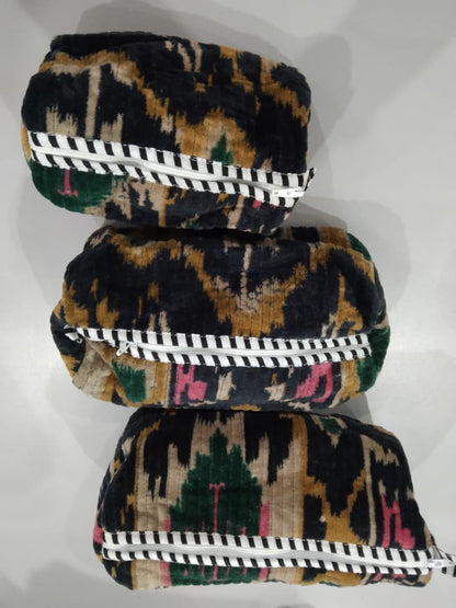 Cotton Velvet Vanity bag/ toiletry bag set of 3- Black Ekat