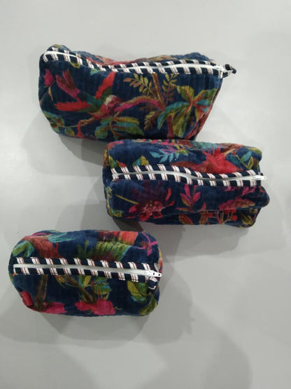 Cotton Velvet Vanity bag/ toiletry bag set of 3- Paradise