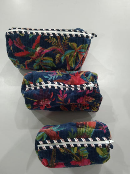 Cotton Velvet Vanity bag/ toiletry bag set of 3- Paradise