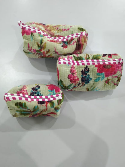 Cotton Velvet Vanity bag/ toiletry bag set of 3- Paradise