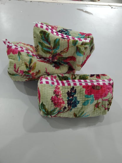Cotton Velvet Vanity bag/ toiletry bag set of 3- Paradise