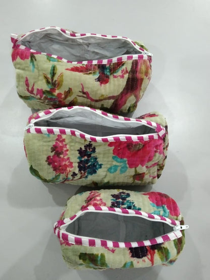 Cotton Velvet Vanity bag/ toiletry bag set of 3- Paradise