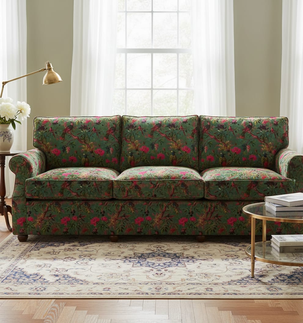 Limited time holiday sale Birds of Paradise Velvet fabric for upholstery-Green