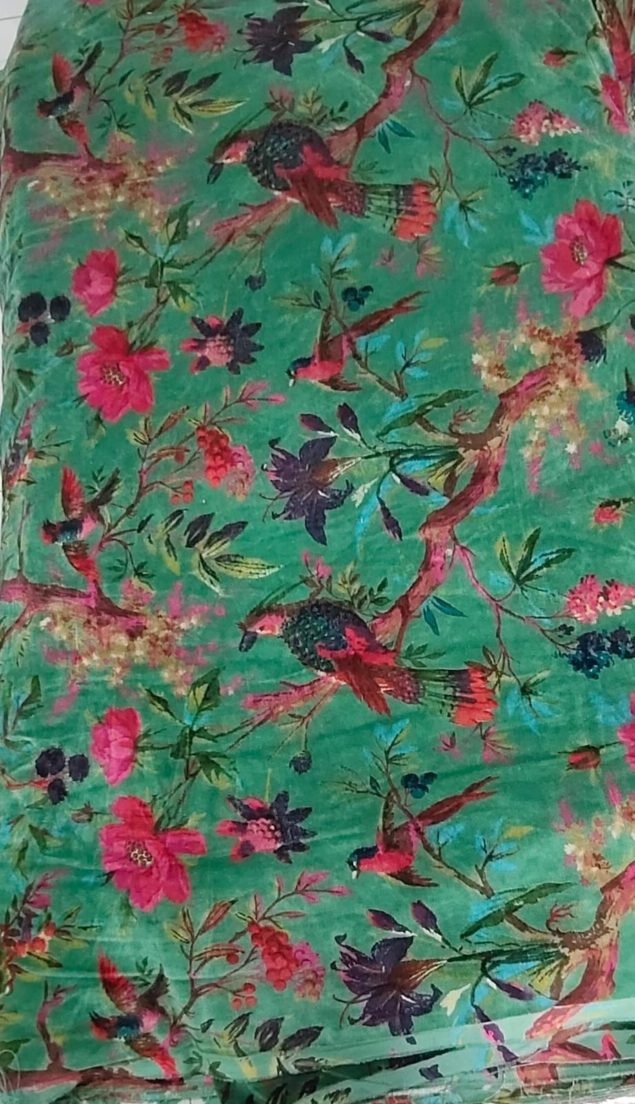 Limited time holiday sale Birds of Paradise Velvet fabric for upholstery-Green