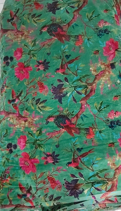 Limited time holiday sale Birds of Paradise Velvet fabric for upholstery-Green