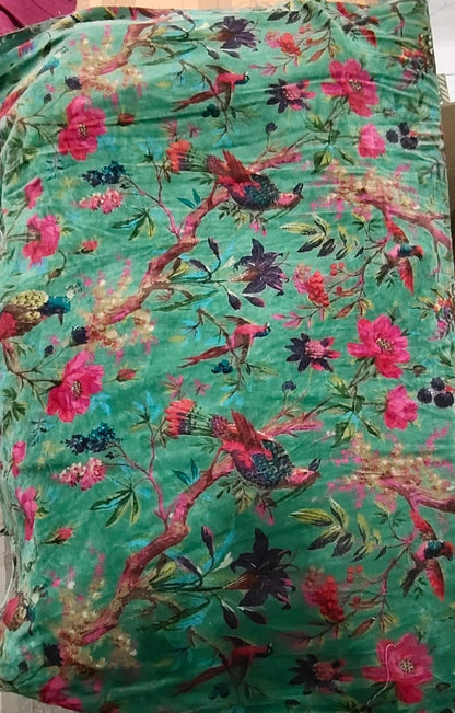 Limited time holiday sale Birds of Paradise Velvet fabric for upholstery-Green