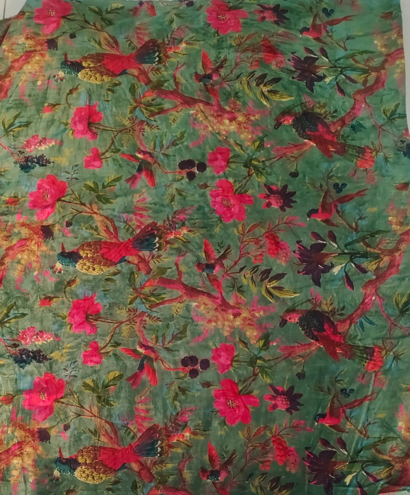 Limited time holiday sale Birds of Paradise Velvet fabric for upholstery-Green
