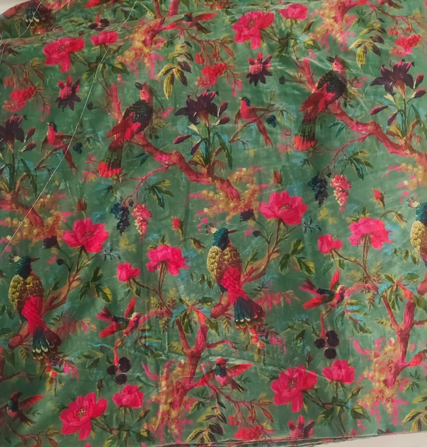 Limited time holiday sale Birds of Paradise Velvet fabric for upholstery-Green