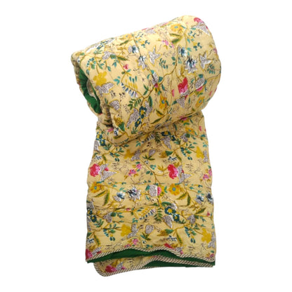 Floral Yellow Cotton Cambric Single Quilt