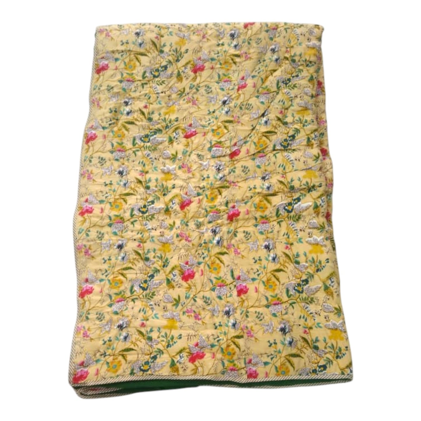 Floral Yellow Cotton Cambric Single Quilt
