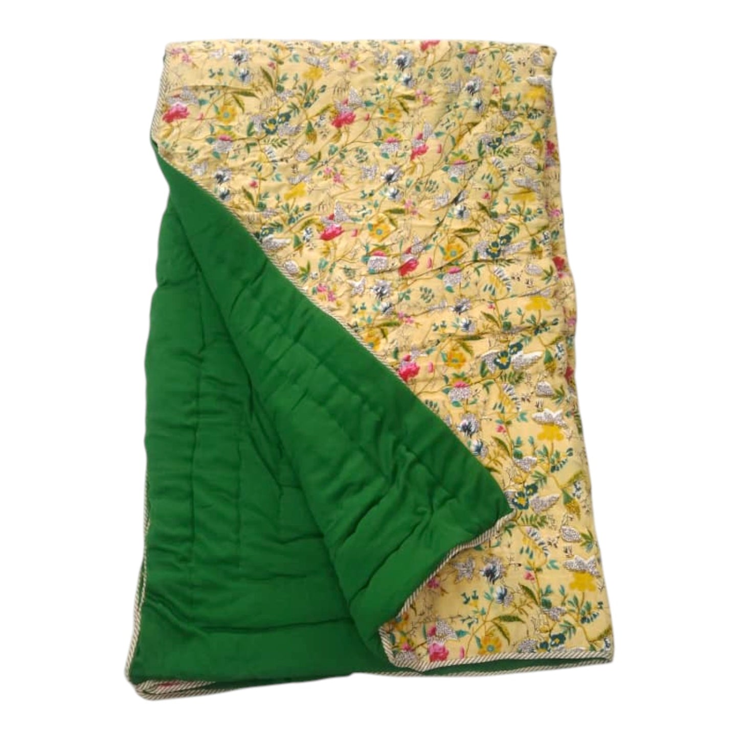 Floral Yellow Cotton Cambric Single Quilt