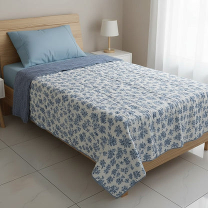 White and blue floral Cotton Cambric Single Quilt
