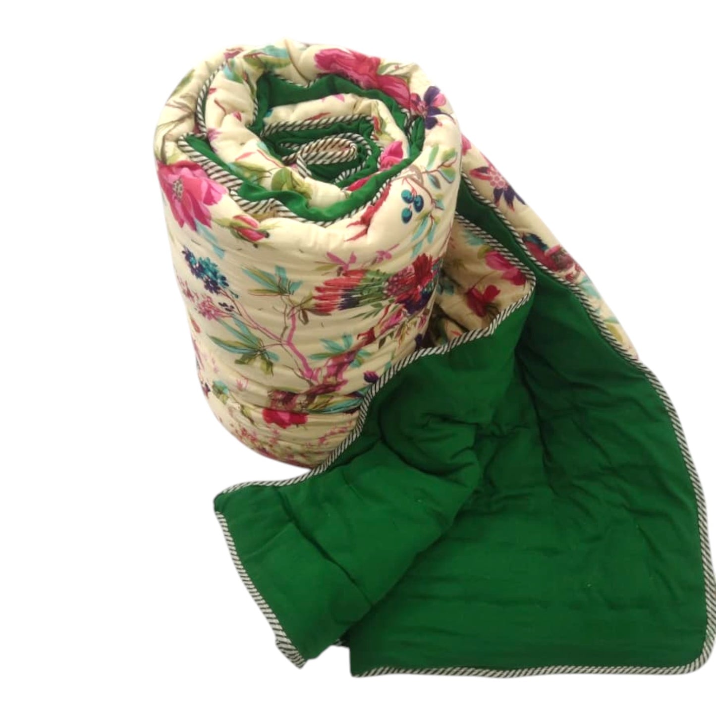 Birds of Paradise Yellow Green Cotton Cambric Single Quilt