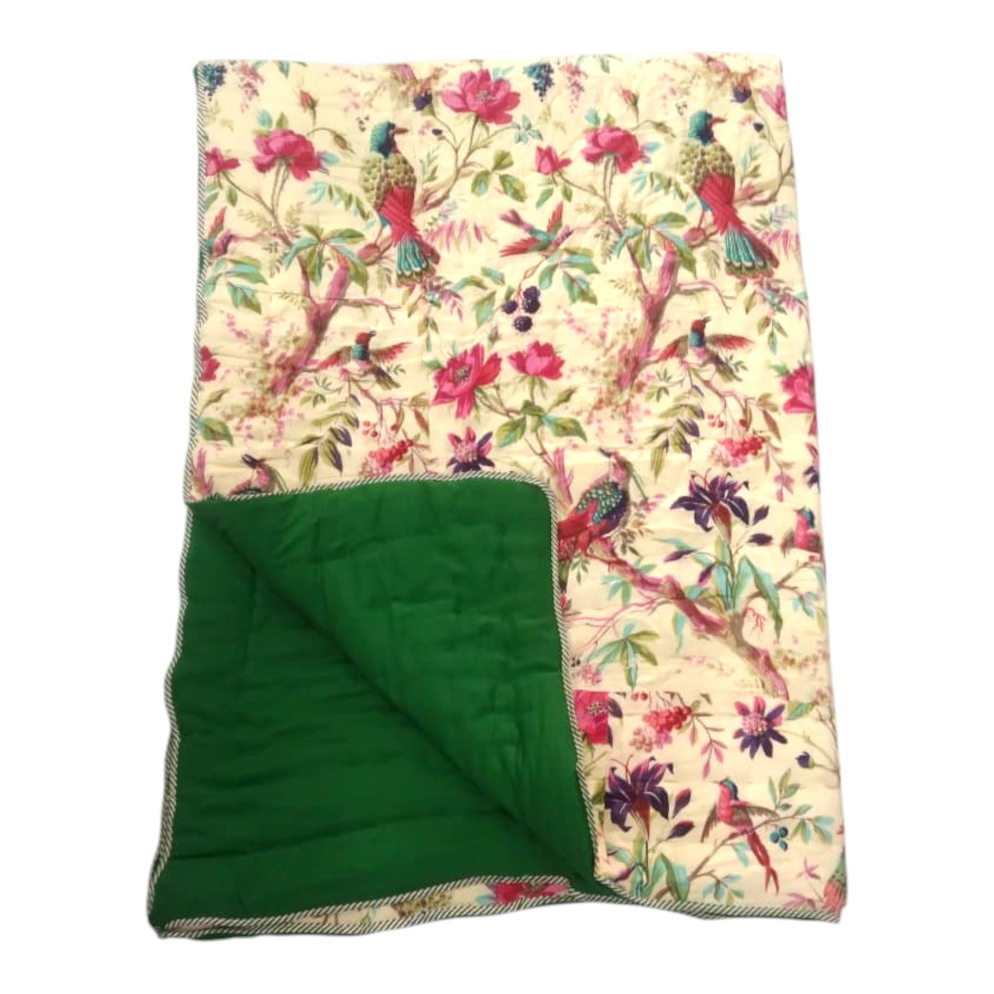 Birds of Paradise Yellow Green Cotton Cambric Single Quilt
