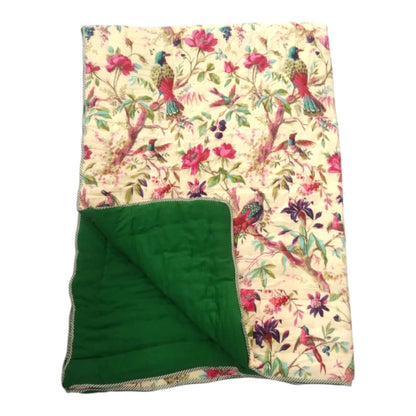 Birds of Paradise Yellow Green Cotton Cambric Single Quilt