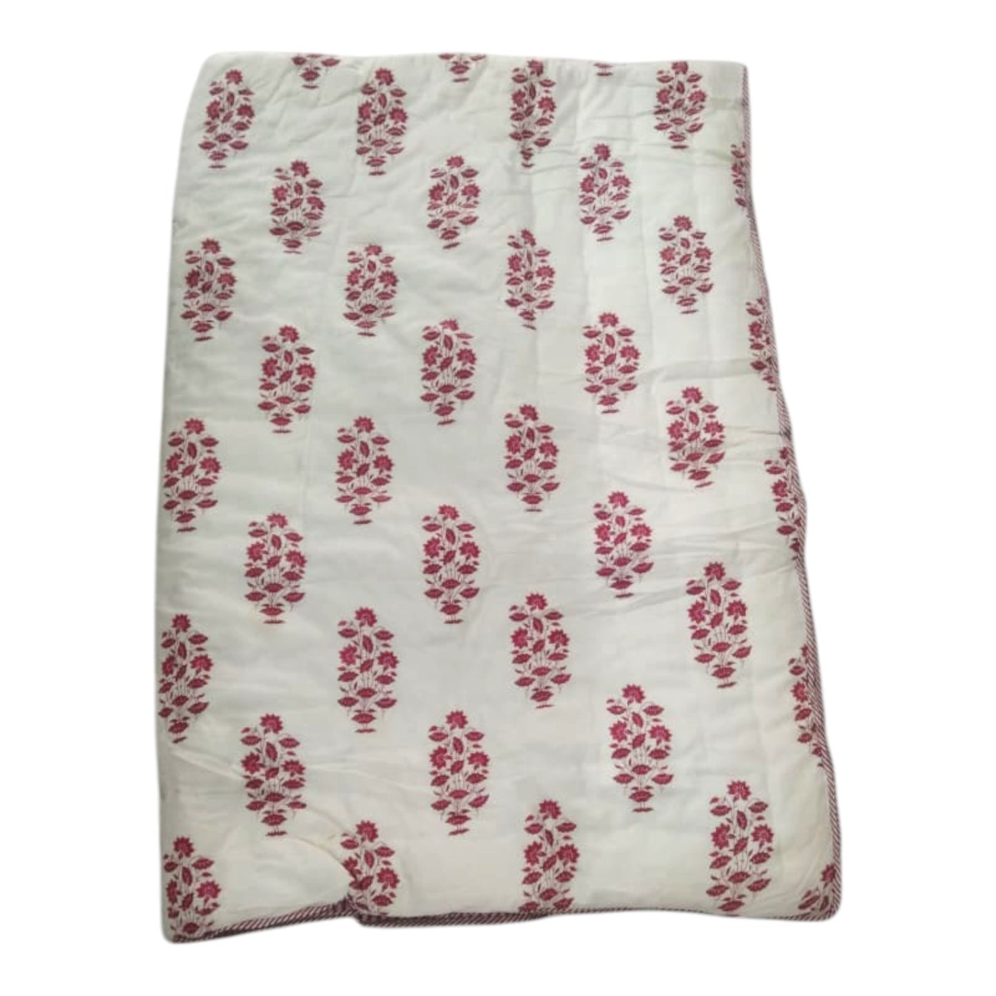 White and pink Cotton Cambric Single Quilt