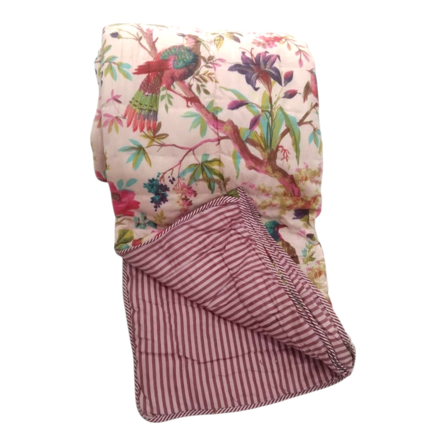 Birds of Paradise Peach Cotton Cambric Single Quilt