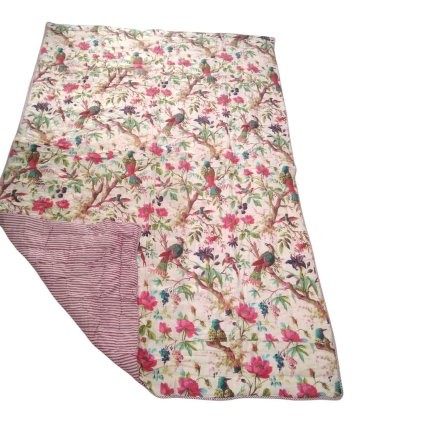 Birds of Paradise Peach Cotton Cambric Single Quilt