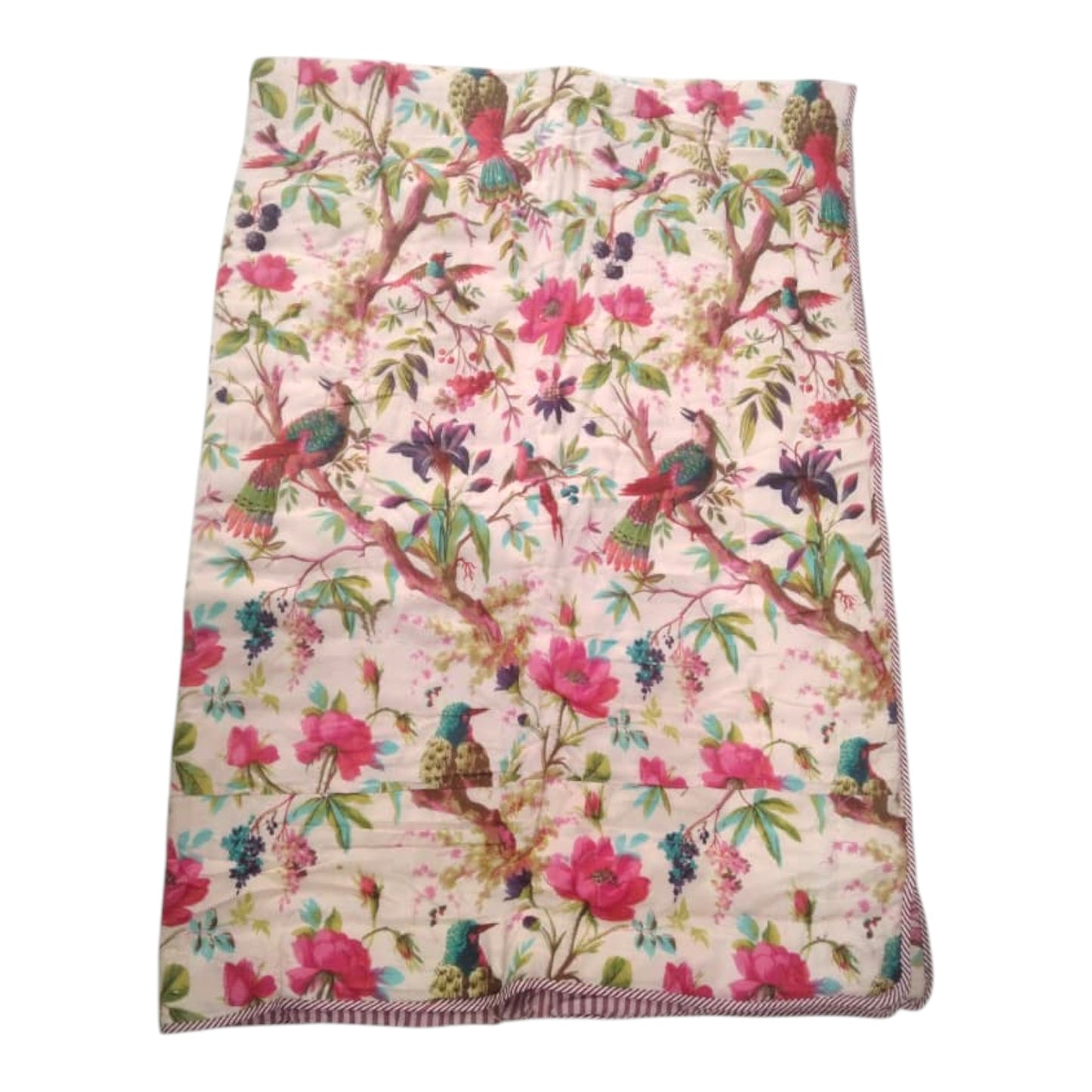 Birds of Paradise Peach Cotton Cambric Single Quilt