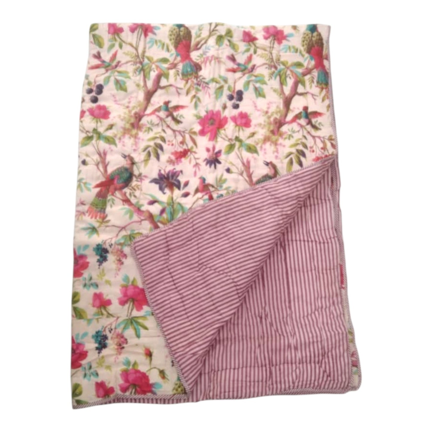 Birds of Paradise Peach Cotton Cambric Single Quilt
