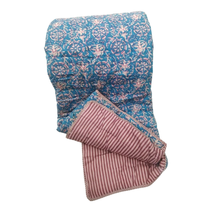 Blue and Red Cotton cambric single Quilt