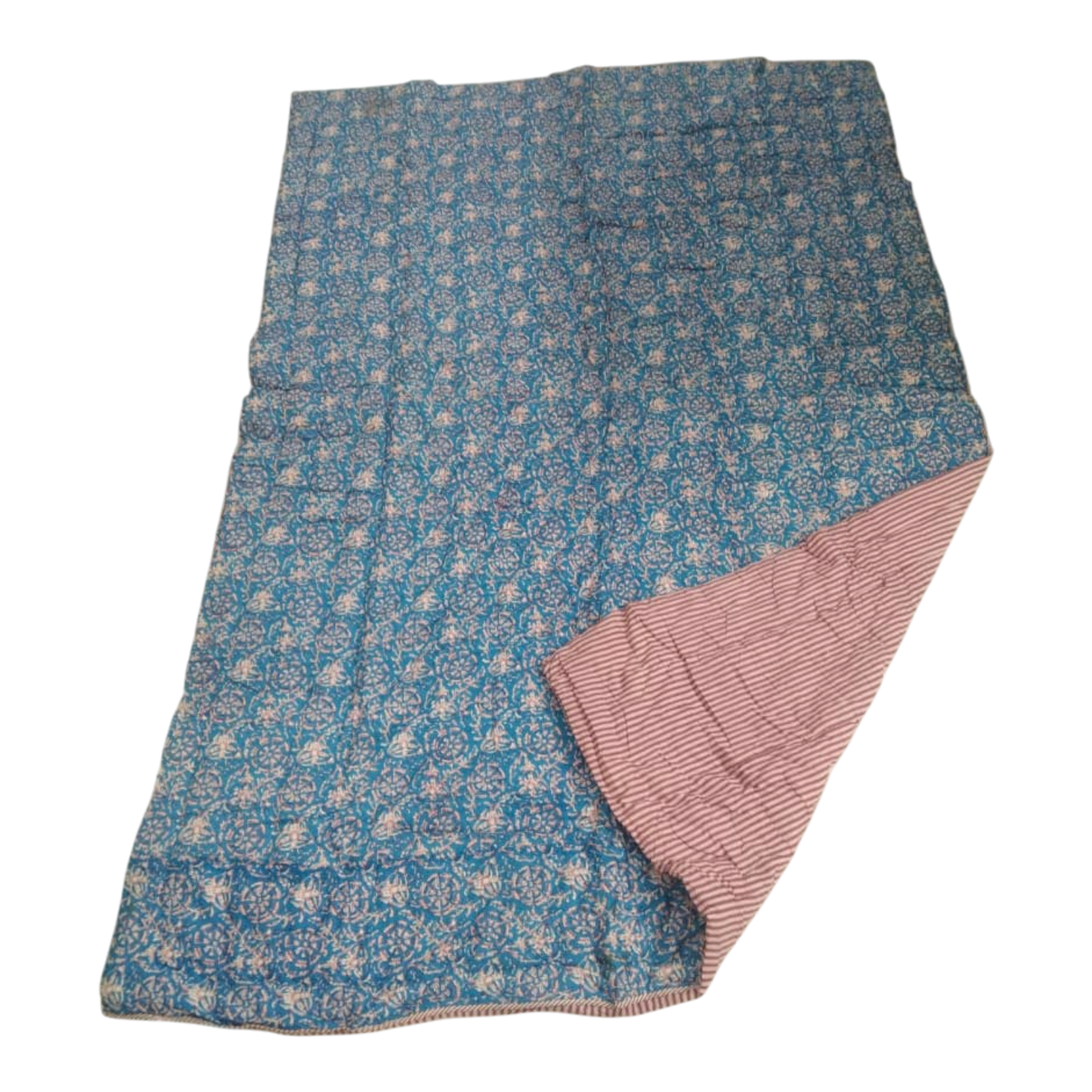 Blue and Red Cotton cambric single Quilt