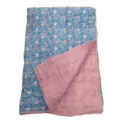 Blue and Red Cotton cambric single Quilt
