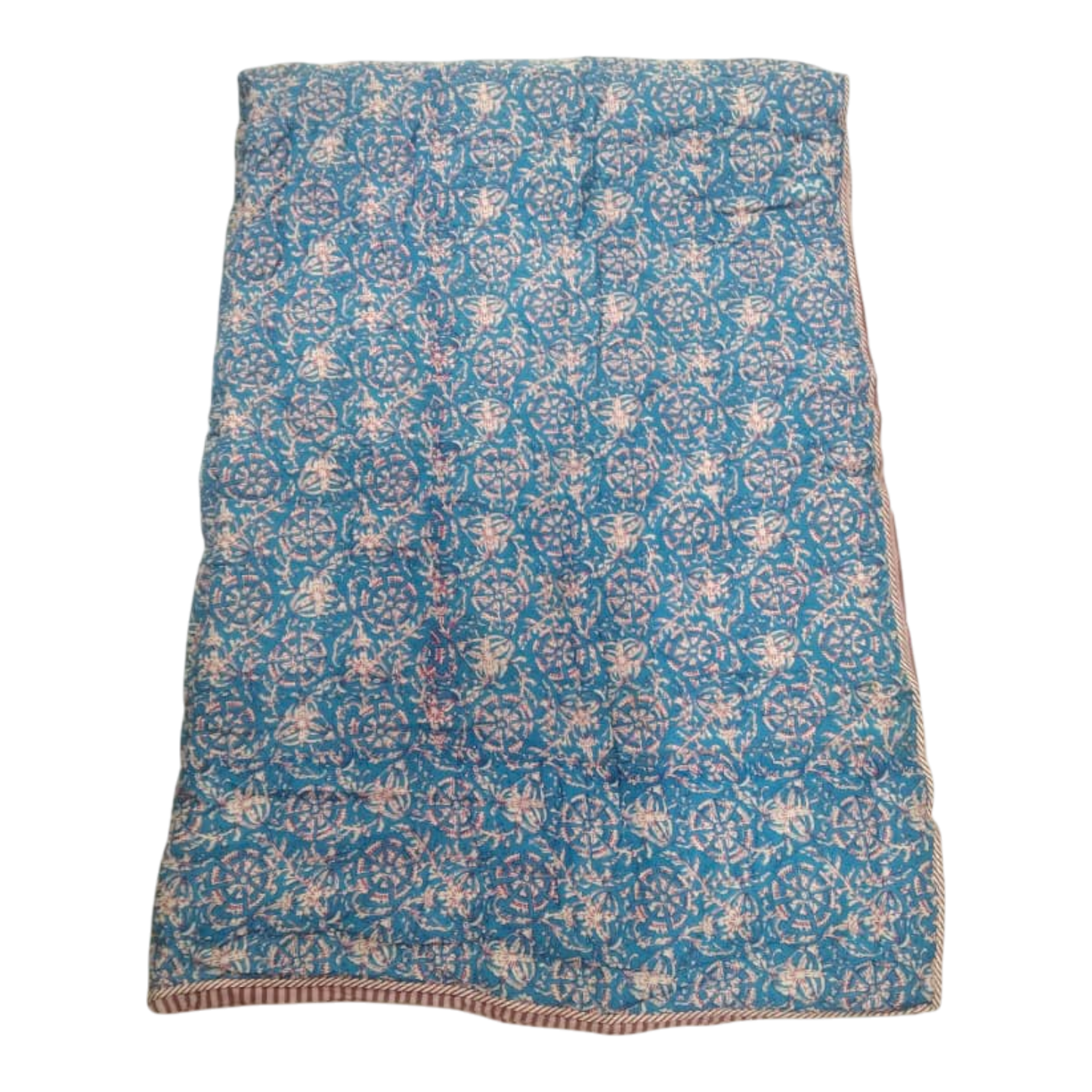 Blue and Red Cotton cambric single Quilt