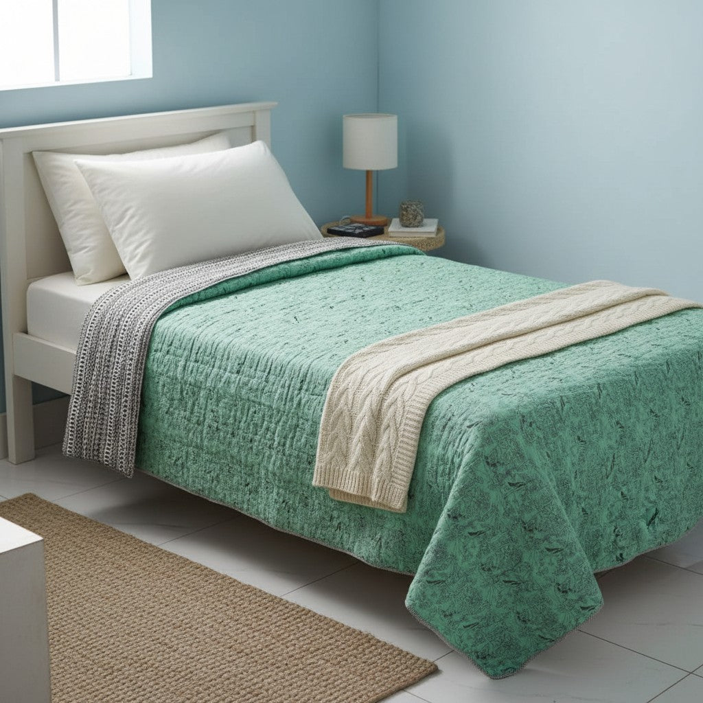 Green and Black Cotton cambric single Quilt