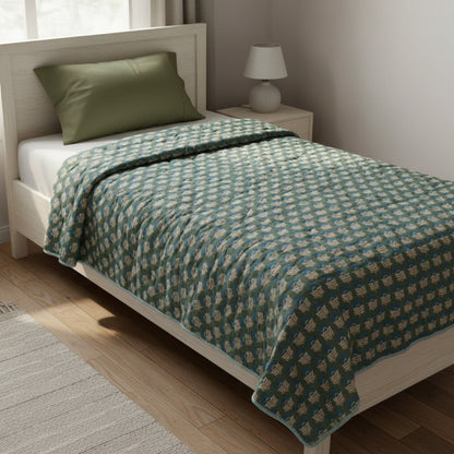 Teal Cotton cambric single Quilt