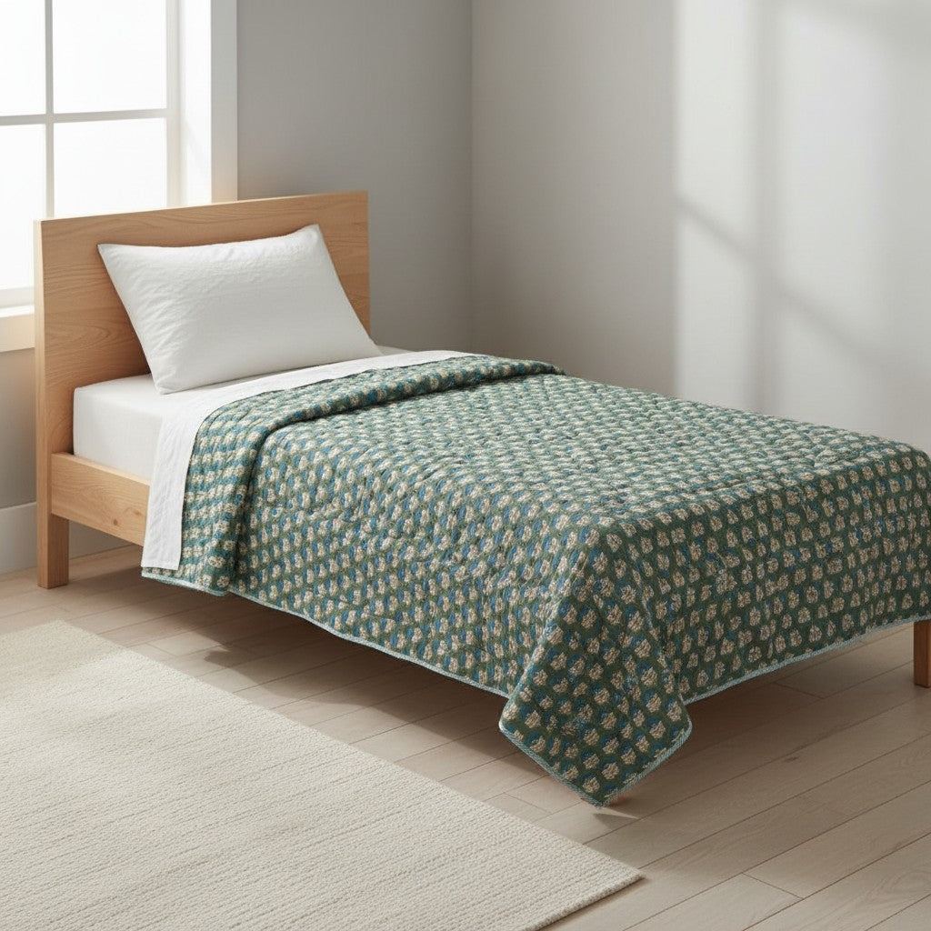 Teal Cotton cambric single Quilt
