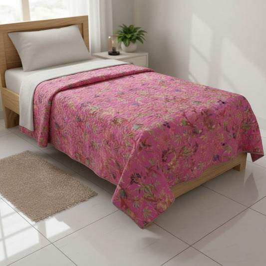 Pink Birds of Paradise Cotton cambric single Quilt