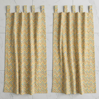 Chevron Yellow Cotton Cambric Curtain Pair