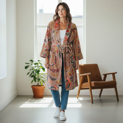 Cotton Velvet Robe Kimono vintage mukut 2