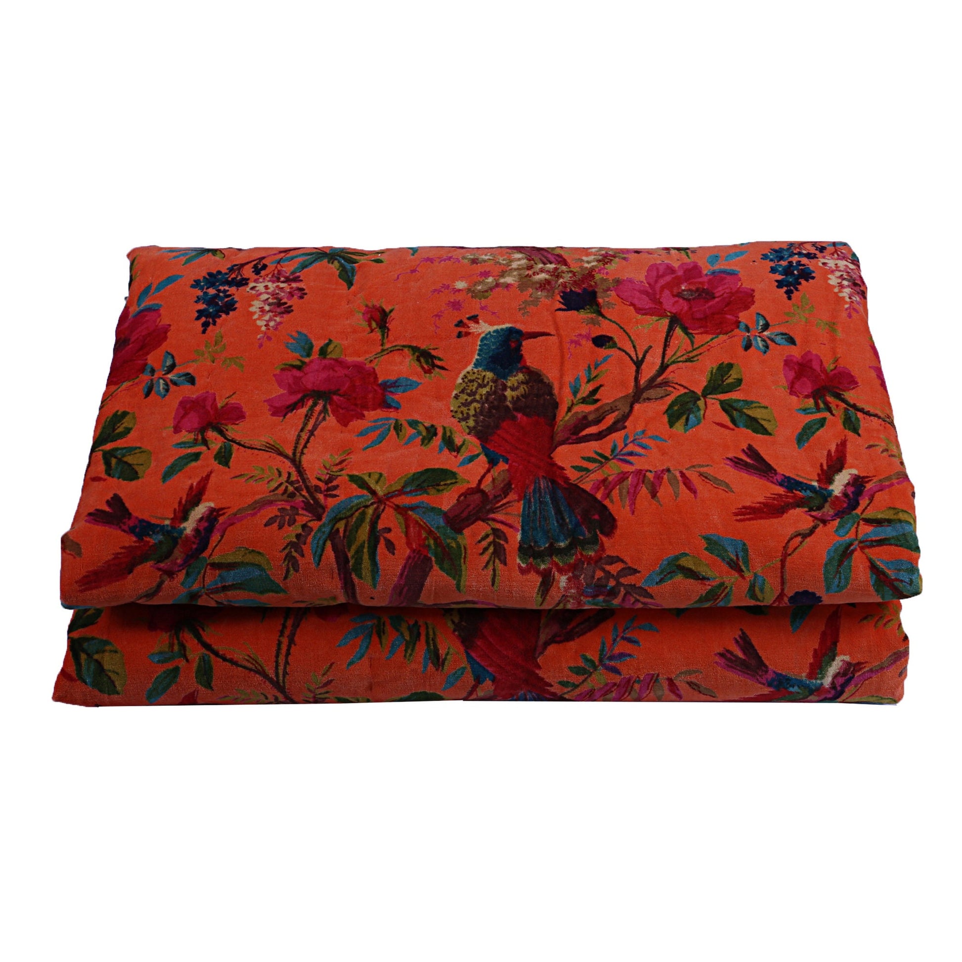 Birds of paradise orange 250 GSM Velvet Quilt