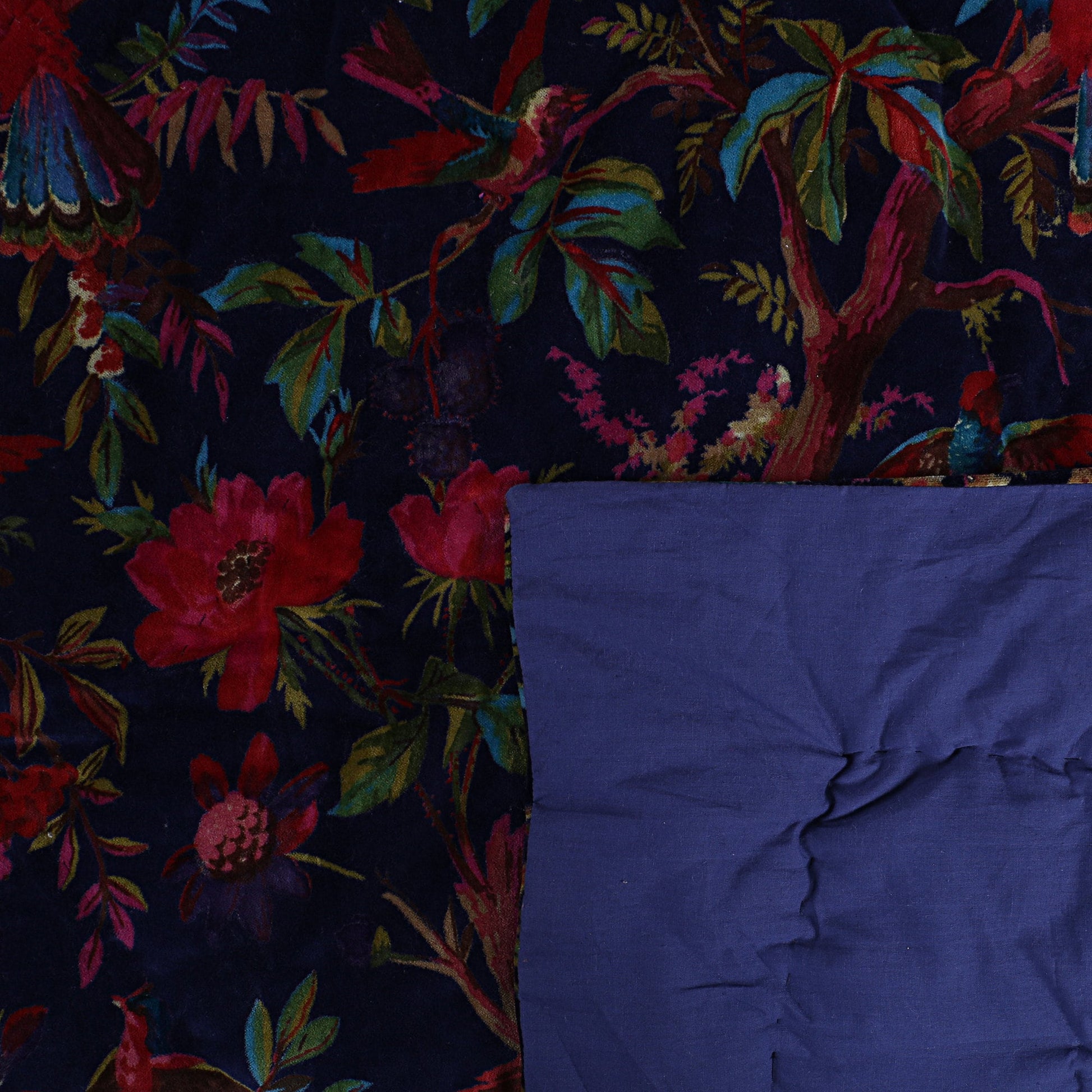 Birds of paradise Blue 250 GSM Velvet Quilt with pillow covers