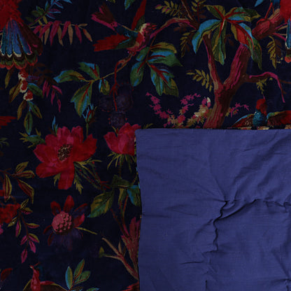 Birds of paradise Blue 250 GSM Velvet Quilt with pillow covers