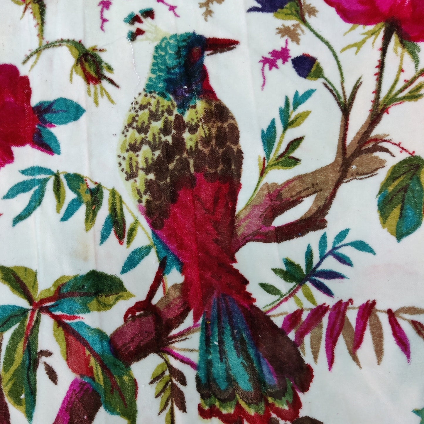 Birds of Paradise Velvet fabric for upholstery-White