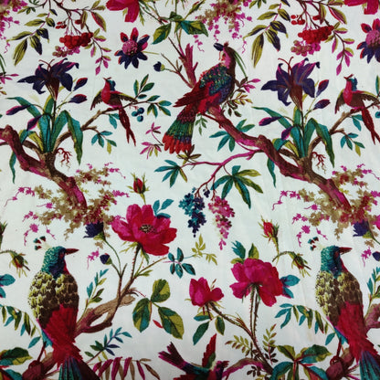 Birds of Paradise Velvet fabric for upholstery-White