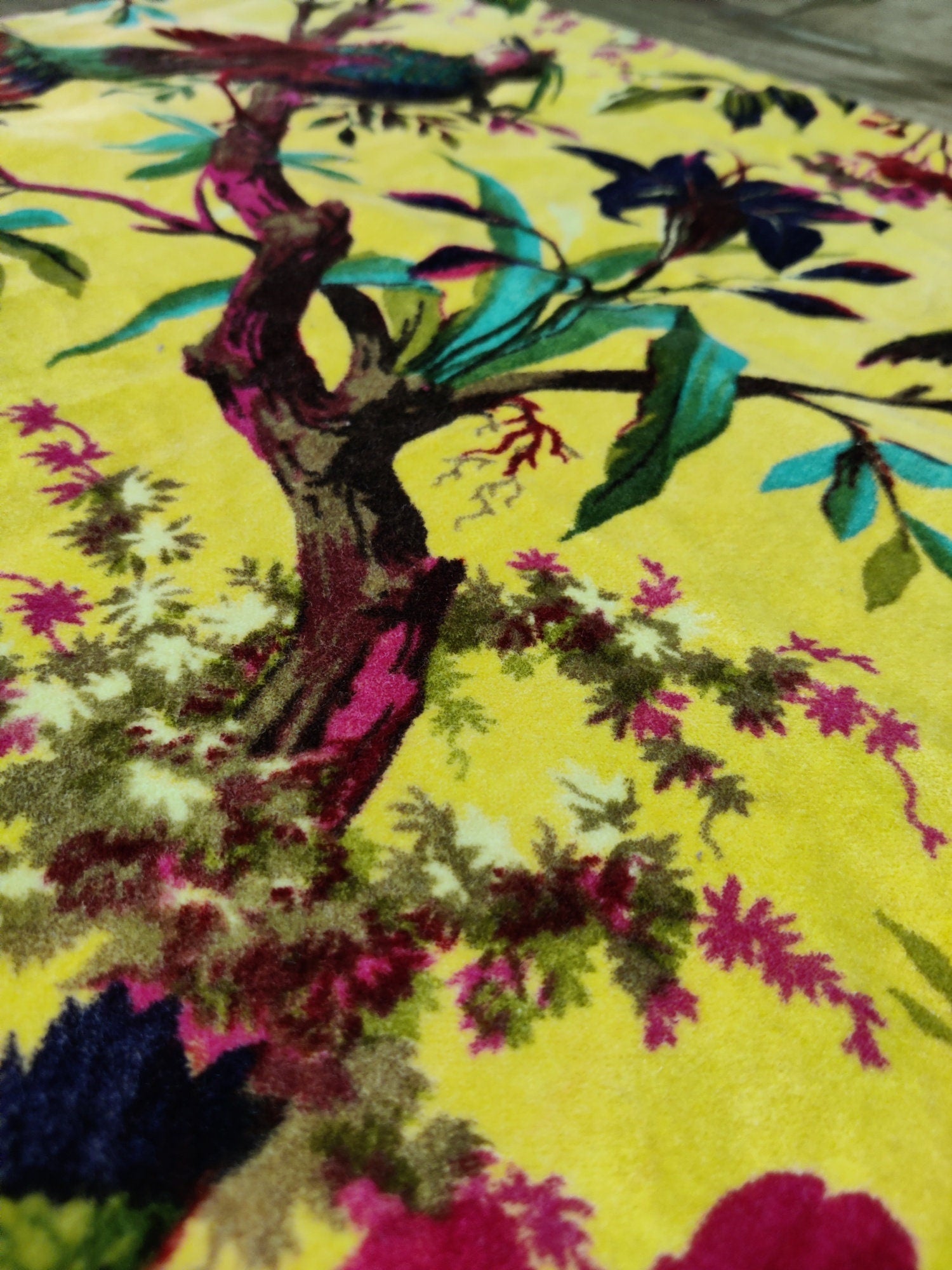 Cotton Velvet Fabric for Upholstery / DIY/ Dresses -Birds of Paradise Yellow