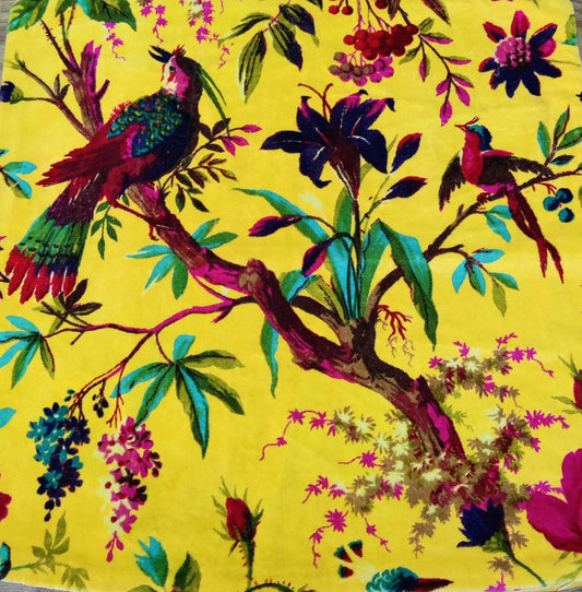 Cotton Velvet Fabric for Upholstery / DIY/ Dresses -Birds of Paradise Yellow