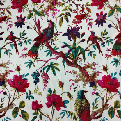 Birds of Paradise Velvet fabric for upholstery-White