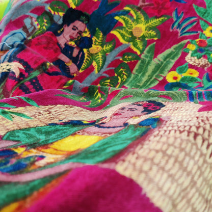 Velvet fabric Frida Kahlo for upholstery-Red - The Teal Thread