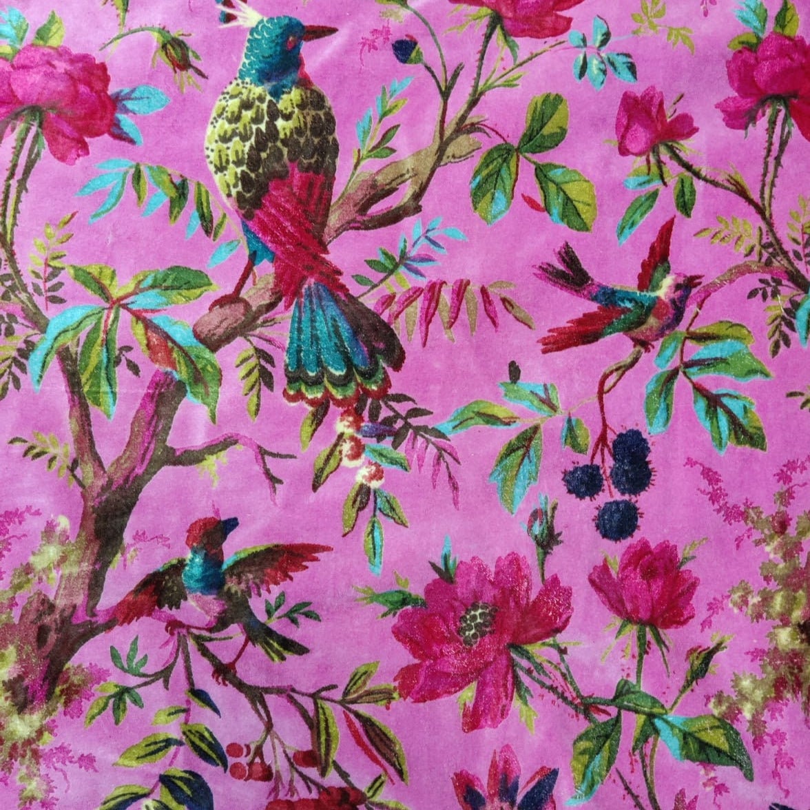Velvet fabric for upholstery Paradise Print-Bright Pink - The Teal Thread