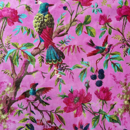 Velvet fabric for upholstery Paradise Print-Bright Pink - The Teal Thread