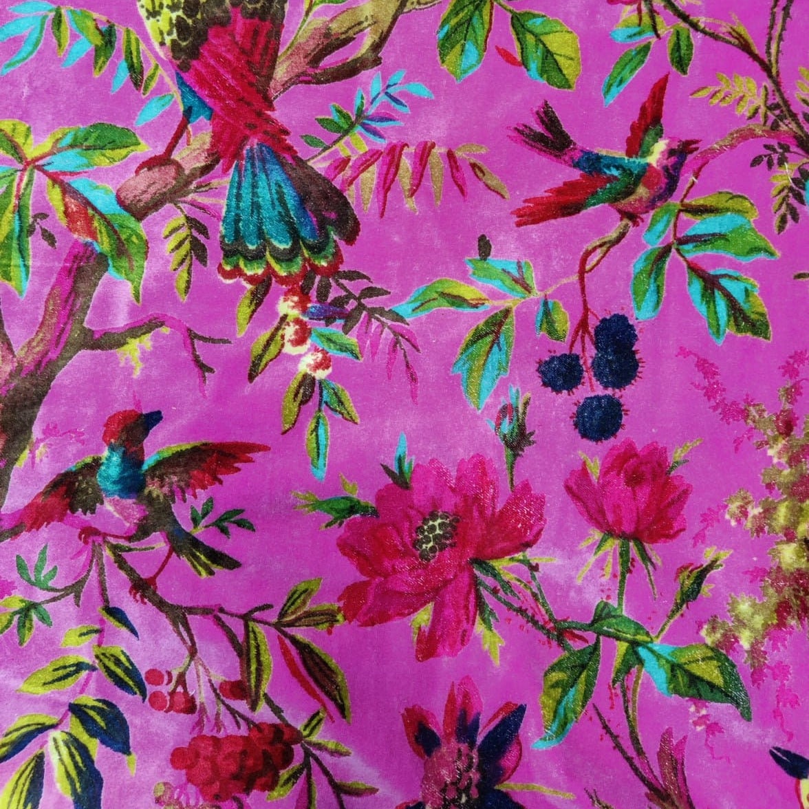 Velvet fabric for upholstery Paradise Print-Bright Pink - The Teal Thread