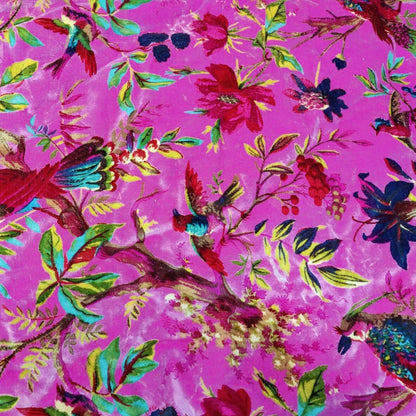 Velvet fabric for upholstery Paradise Print-Bright Pink - The Teal Thread