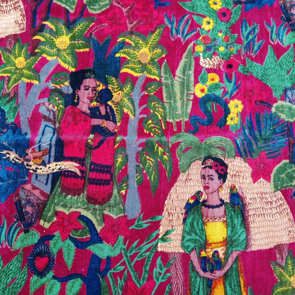 Velvet fabric Frida Kahlo for upholstery-Red - The Teal Thread
